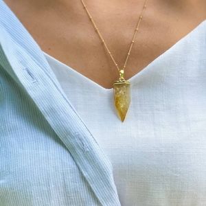 18k Plated Gold Citrine Necklace Pendant ✨️